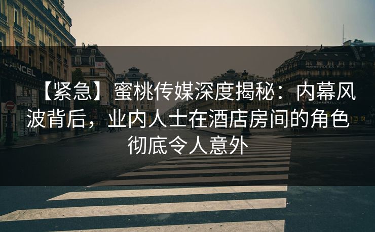 【紧急】蜜桃传媒深度揭秘：内幕风波背后，业内人士在酒店房间的角色彻底令人意外