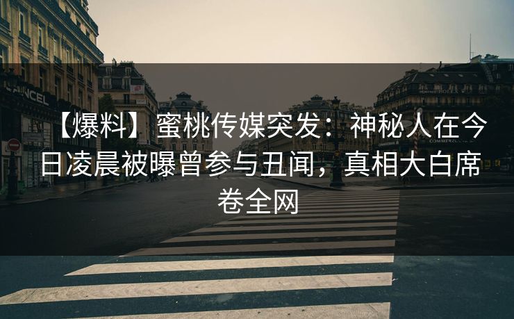 【爆料】蜜桃传媒突发：神秘人在今日凌晨被曝曾参与丑闻，真相大白席卷全网