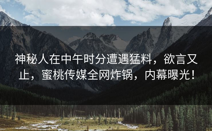 神秘人在中午时分遭遇猛料，欲言又止，蜜桃传媒全网炸锅，内幕曝光！