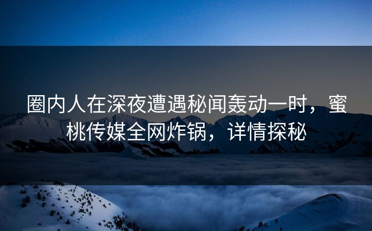 圈内人在深夜遭遇秘闻轰动一时，蜜桃传媒全网炸锅，详情探秘