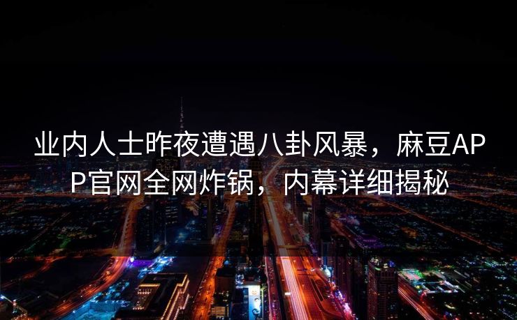 业内人士昨夜遭遇八卦风暴，麻豆APP官网全网炸锅，内幕详细揭秘